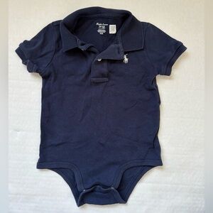 Ralph Lauren Navy Blue Baby Boy Polo Bodysuit Short Sleeve 100% Cotton Sz 18M